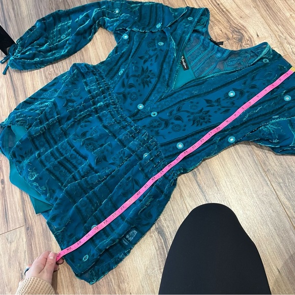 For Love & Lemons J'adore Velvet Long Sleeve Mini Dress in Emerald - Picture 8 of 12